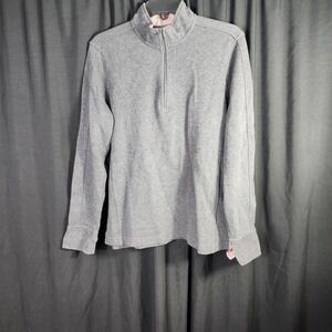 Orvis Womens Gray Cotton Quarter Zip Pullover Sweater Mock Neck Size L hiking
